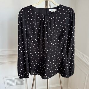Boden Black with White Polka Dots Peplum Blouse Top Size 6